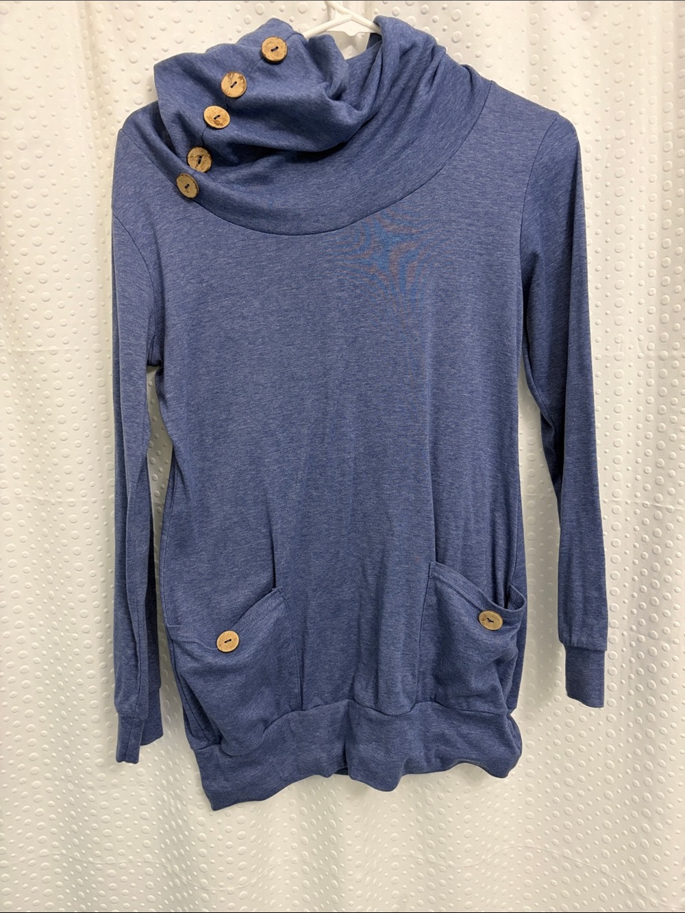 Blue Button-Accent Tunic Sweater